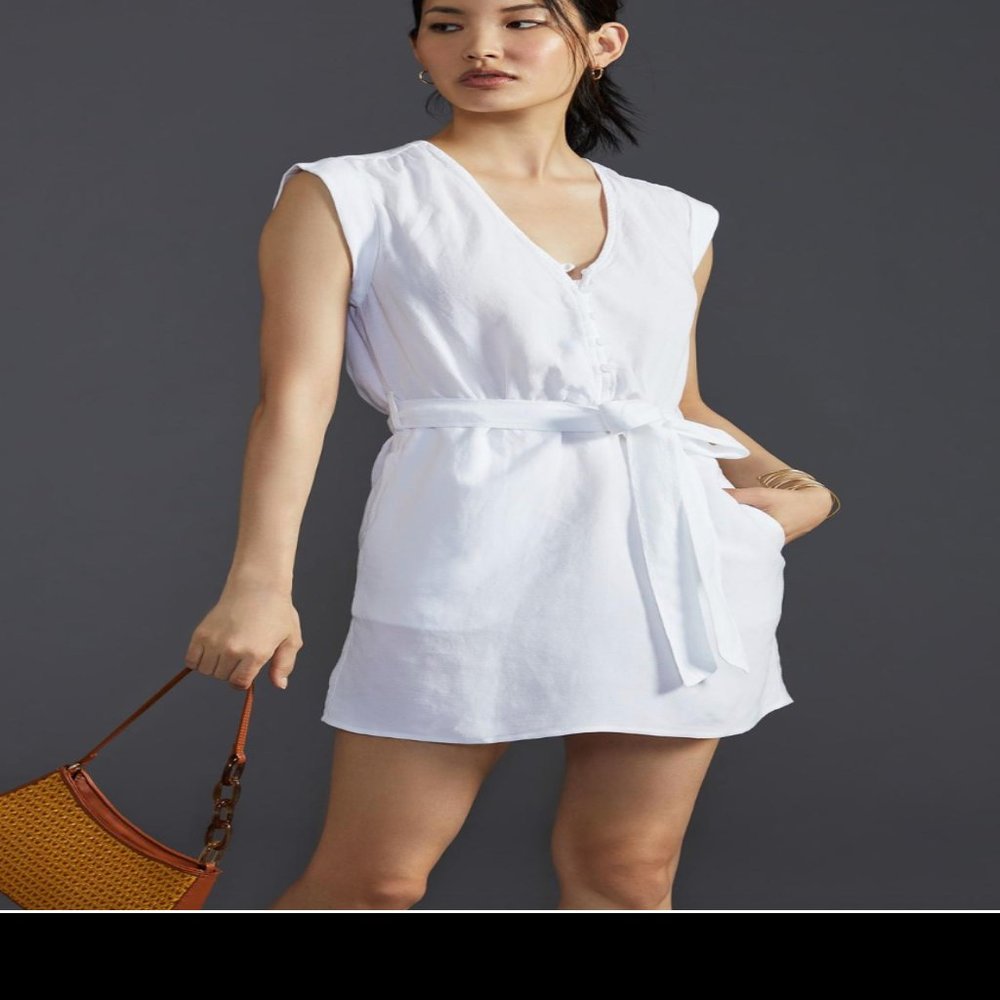 Cloth and Stone Button Front White Mini Dress - Size Medium